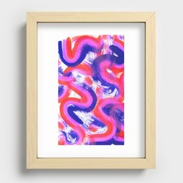 Abstract Wavy Squiggles Painting - Hot Red, Blue and Magenta Recessed Framed Print