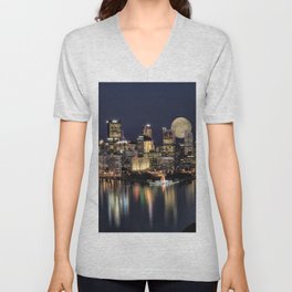 Moon Rise Over Pittsburgh V Neck T Shirt