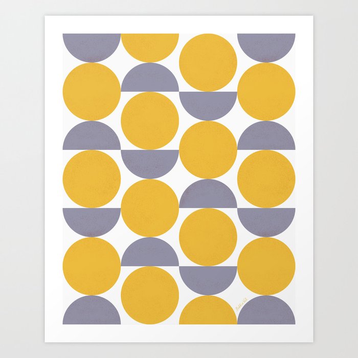 Vintage Mid-century Modern Abstract Geometric Balancing Shapes in Illuminating Yellow and Ultimate Gray Art Print