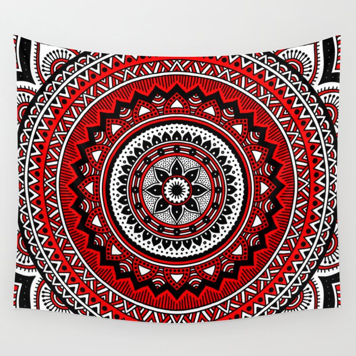 Red and Black Mandala Wall Tapestry