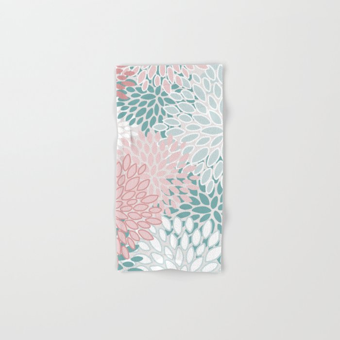 Floral Bloom, Teal, Green, Pink and White Hand & Bath Towel
