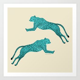 Two cheetahs | Turquoise and black Art Print