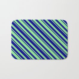 [ Thumbnail: Light Green & Dark Blue Colored Lined Pattern Bath Mat ]