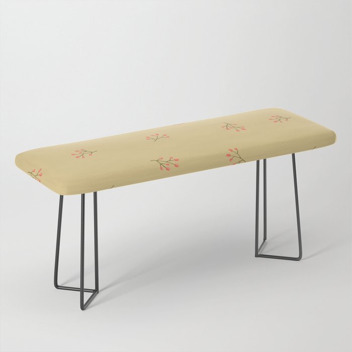 Branches With Red Berries Seamless Pattern on Beige Background Bench