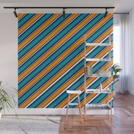 TEAM COLORS 1…Teal navy white and orange stripe Wall Mural