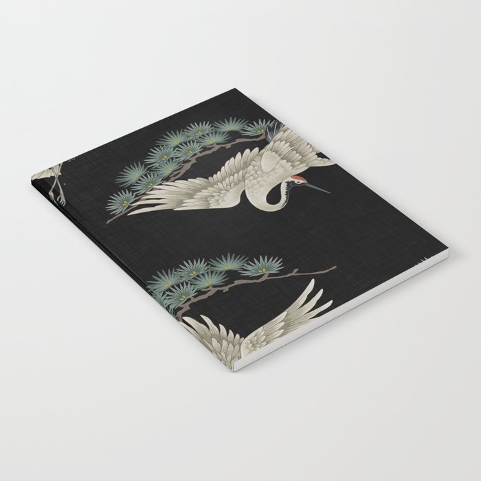 Asian Crane on Black Japanese Woodblock Art Notebook