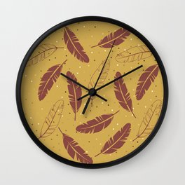 Cinnamon Brown Feathers on Gold Wall Clock