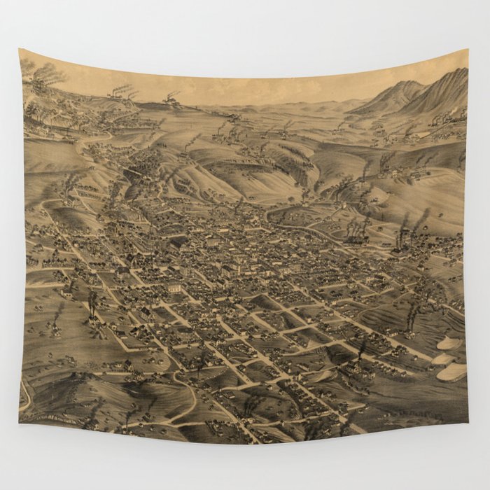 Vintage Pictorial Map of Butte Montana (1884) Wall Tapestry by BravuraMedia  Society6