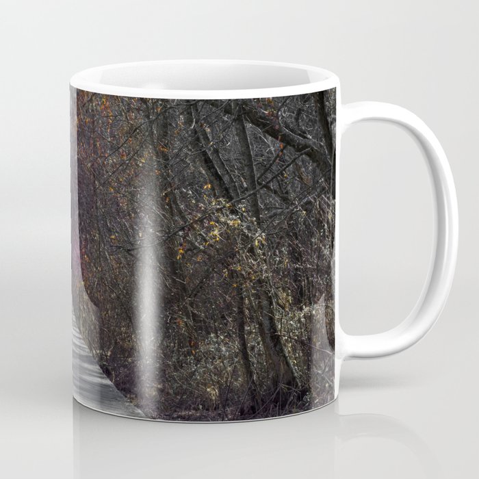 Extended wooden foot bridge through the forest Coffee Mug