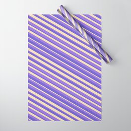 [ Thumbnail: Purple, Slate Blue, and Tan Colored Striped Pattern Wrapping Paper ]