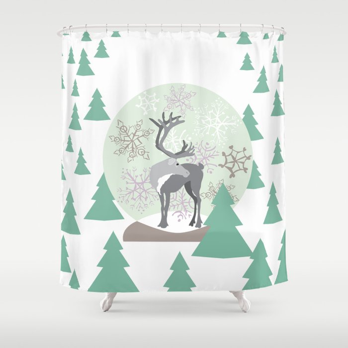 Reindeer Snowglobe Shower Curtain