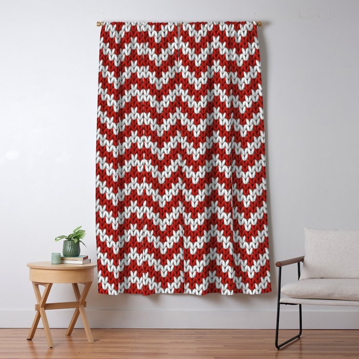 Red Christmas Knitted Chevron Large Scale Blackout Curtain By