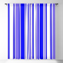 [ Thumbnail: Medium Slate Blue, White, and Blue Colored Lined/Striped Pattern Blackout Curtain ]
