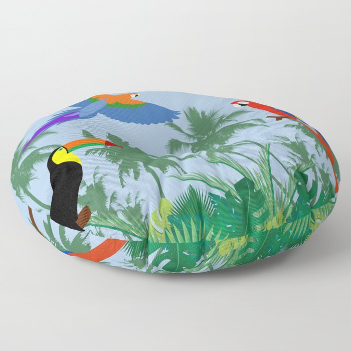 Tropical birds in the jungle (blue version) Floor Pillow
