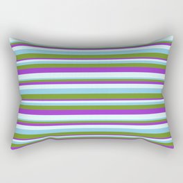 [ Thumbnail: Sky Blue, Green, Dark Orchid, and Light Cyan Colored Striped Pattern Rectangular Pillow ]