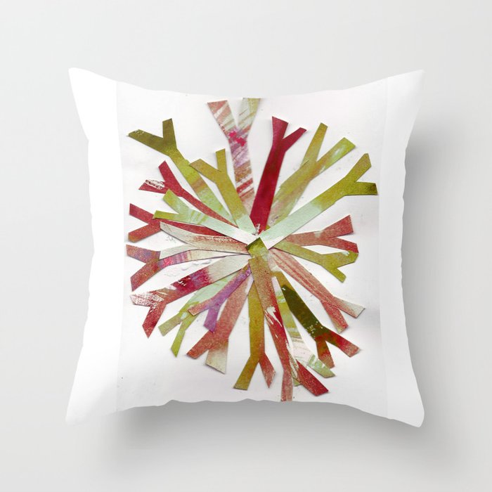 Watercolor Snowflake Red Gold Holiday Collage Throw Pillow