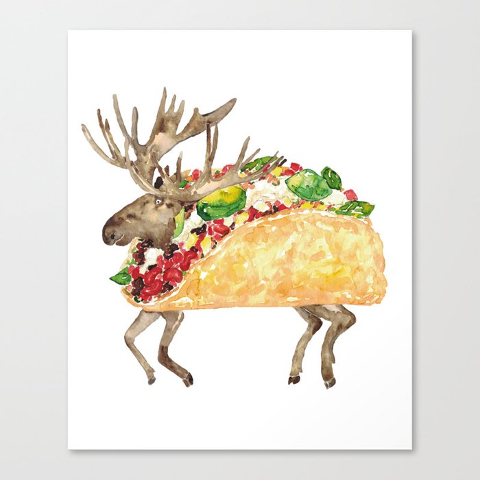 Taco moose Painting Kitchen Wall Poster Watercolor Canvas Print