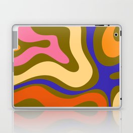 Modern Retro Liquid Swirl Abstract Pattern Square Colorful Olive Green Yellow Blue Pink Orange Laptop Skin