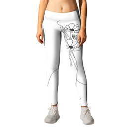 Minimal Line Art Woman with Flowers Leggings | Flowers, Line, Minimalist, Nude, Blooming, Floral, Nature, Ilustration, Gallerywalls, Linedrawings 