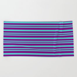[ Thumbnail: Purple & Turquoise Colored Pattern of Stripes Beach Towel ]