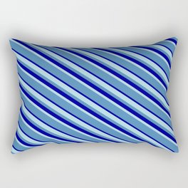 [ Thumbnail: Light Blue, Blue & Dark Blue Colored Lined/Striped Pattern Rectangular Pillow ]