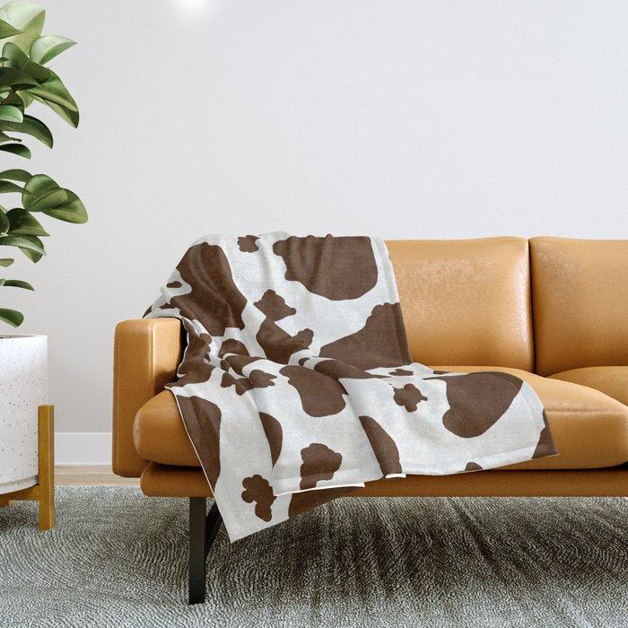 cow spots animal print dark chocolate brown white Throw Blanket by