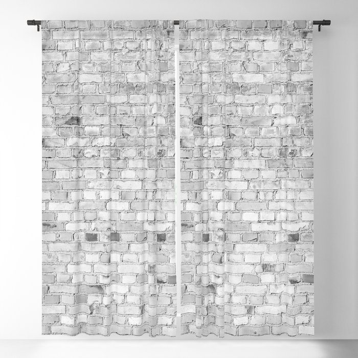 White Washed Brick Wall - Light White and Grey Wash Stone Brick Blackout Curtain