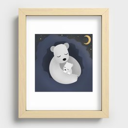 polar mother bear and bear cub sleeping and cuddling in the night. Recessed Framed Print