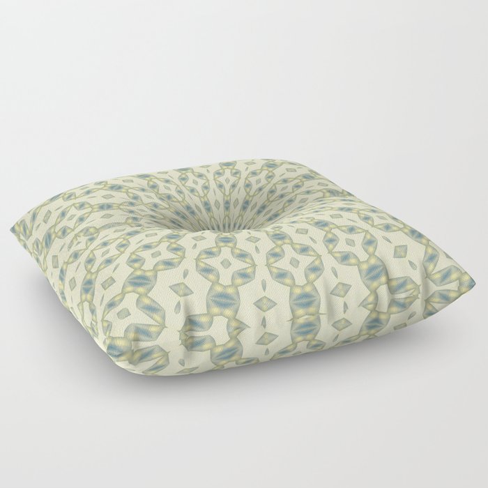 Radial Pattern In Blue and Pale Yellow On White Floor Pillow