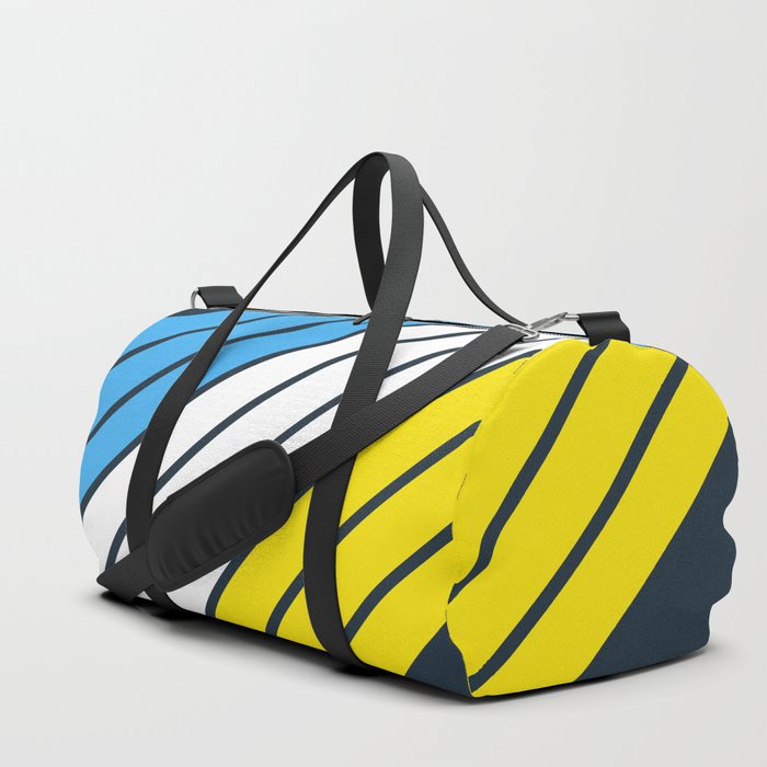 Classic Retro Stripes in Blue White and Yellow on Dark Blue Duffle Bag