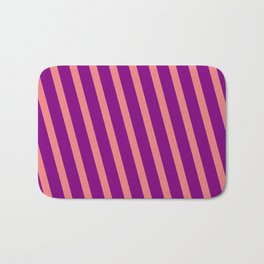 [ Thumbnail: Light Coral and Purple Colored Lined Pattern Bath Mat ]
