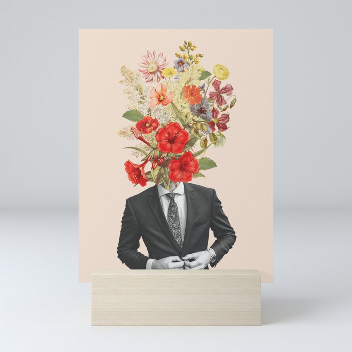 Man in red flowers Mini Art Print