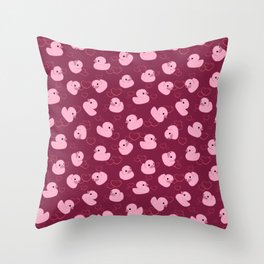 Pink toy duck with hearts Throw Pillow