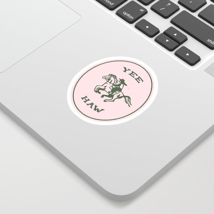 Yee Haw in Pink Sticker | Drawing, Digital, Illustration, Vintage, Retro, Pink, Green, Horse, Cowgirl, Cowboy