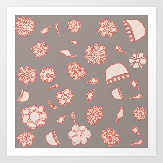 floral black and red Art Print