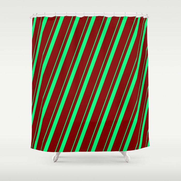 Green & Maroon Colored Lines Pattern Shower Curtain