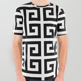 Large Black and White Greek Key Pattern All Over Graphic Tee