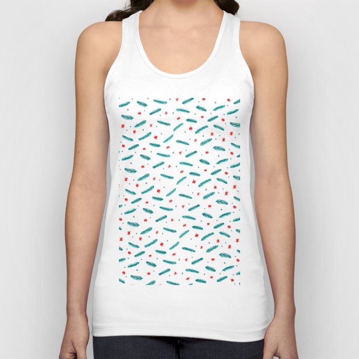 Christmas branches and stars - teal and red Tank Top