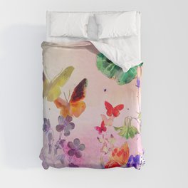 Blush Butterflies & Flowers Duvet Cover