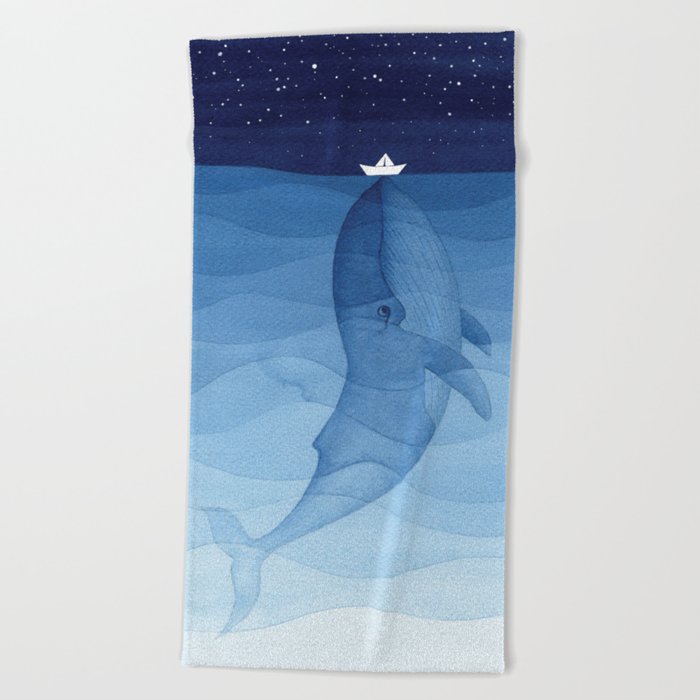 Whale blue ocean Beach Towel