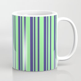 [ Thumbnail: Dark Slate Blue & Green Colored Lines Pattern Coffee Mug ]