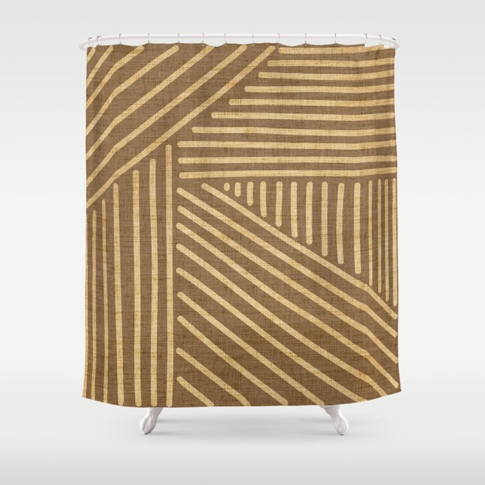 Golden ochre lines - textured abstract geometric Shower Curtain
