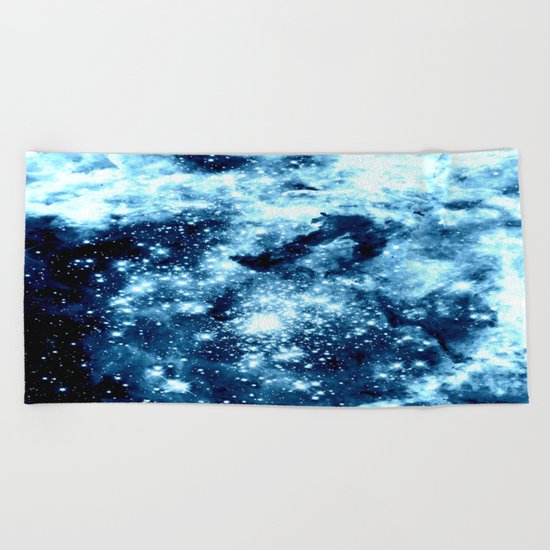Ice Blue Galaxy Star Clusters Beach Towel