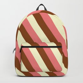 [ Thumbnail: Light Coral, Brown & Light Yellow Colored Lined/Striped Pattern Backpack ]