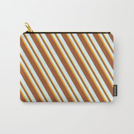 [ Thumbnail: Sienna, Light Cyan & Orange Colored Stripes Pattern Carry-All Pouch ]