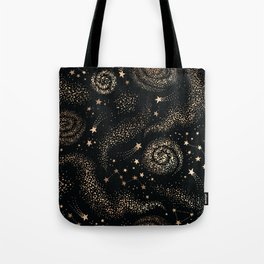 Magical Starry Night Sky Golden Cosmic Swirl II Tote Bag