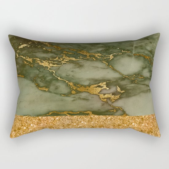 Green Marble with Gold and Glitter Rectangular Pillow