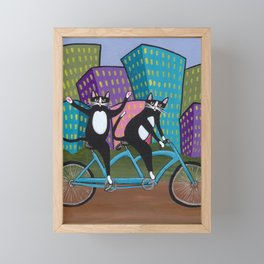 Tandem Bicycle Cats Framed Mini Art Print