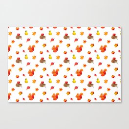 Hedgehog,squirrel,autumn pattern  Canvas Print