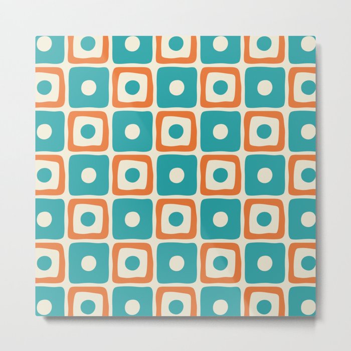 Mid Century Modern Square Dot Pattern 771 Turquoise and Orange Metal Print